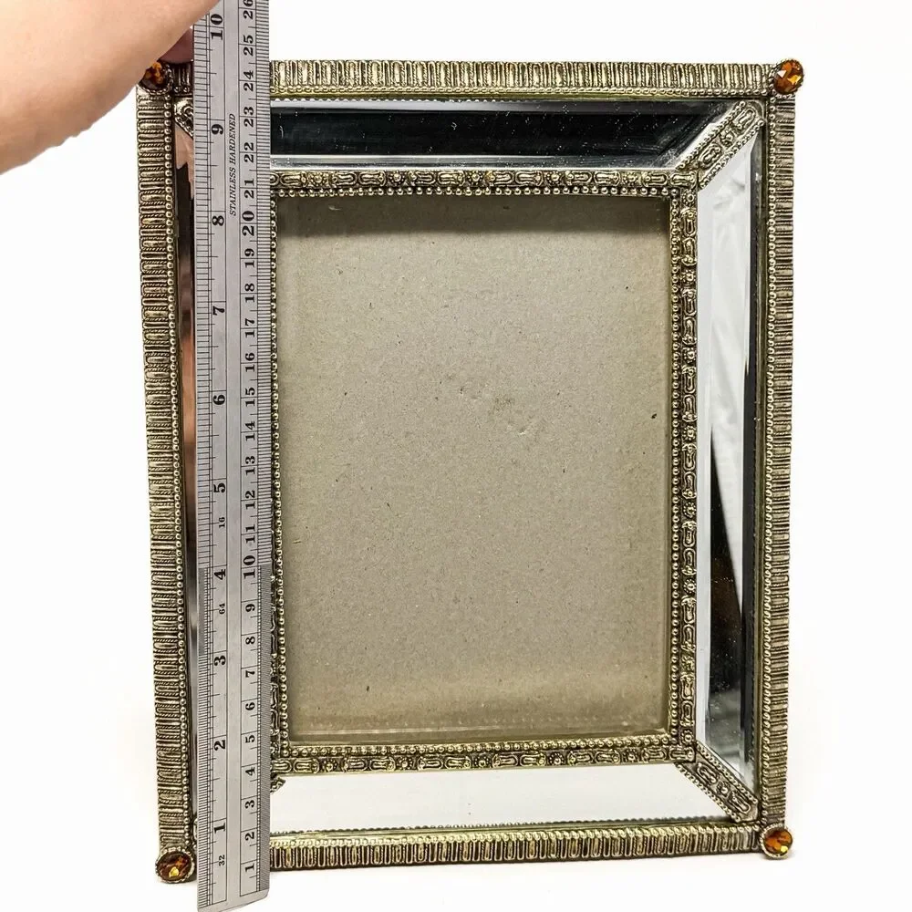Mirrored Tabletop Picture Frame with Amber Colored Rhinestones 5x7